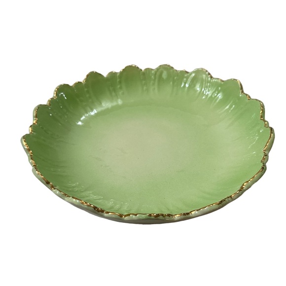 Vintage Antique Green Floral Pitcher and Wash Basin with Gold Trim 1950s - Picture 12 of 16